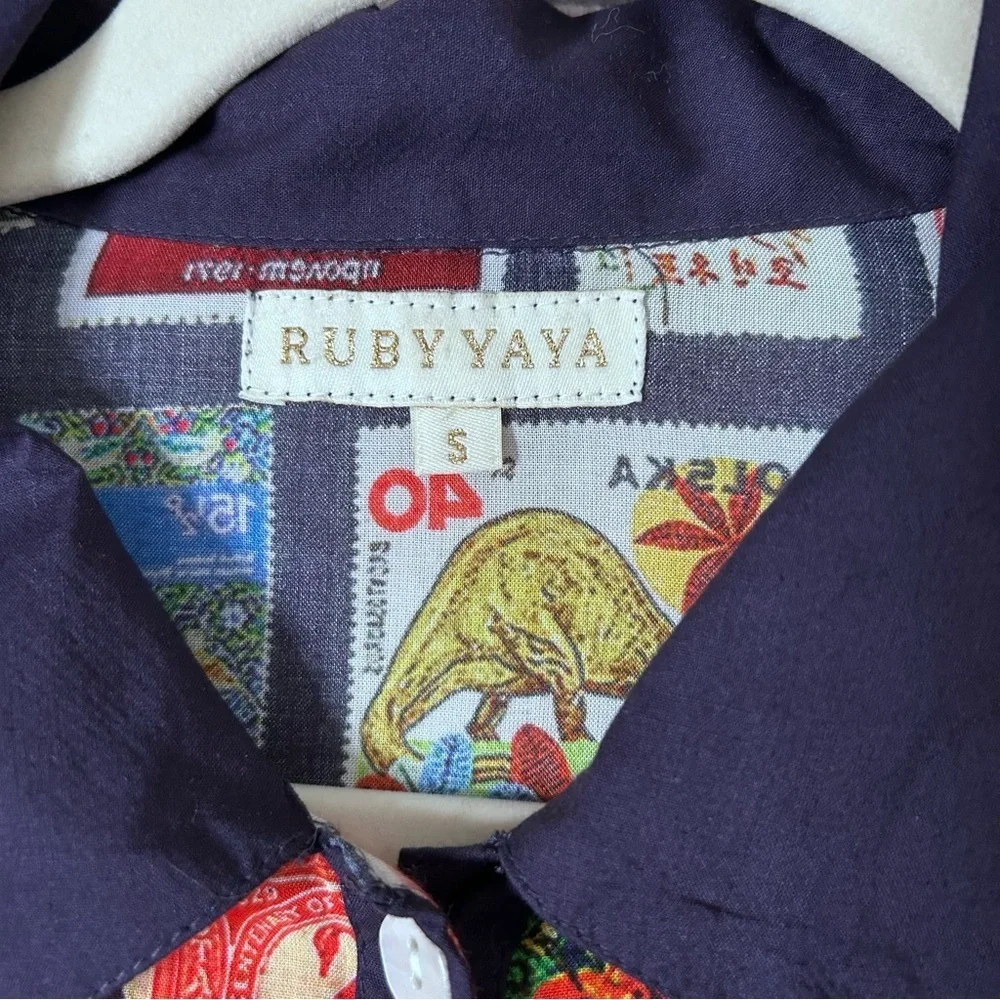 RubyYaya Tiered Postage Stamp Maxi Dress 3/4 Sleeves Button Front Belted Small - Picture 3 of 15